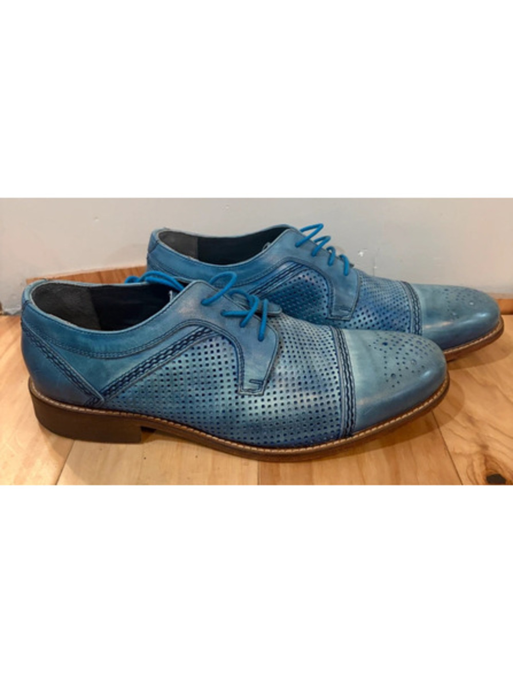 Nico Nerini Men’s Cap Toe Derby Blue Leather Lace-up Shoe Men’s Size 9